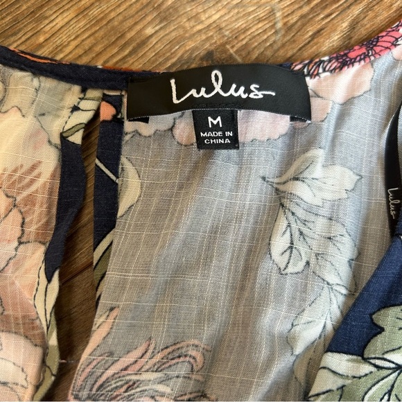 Lulu’s Botanic of Time Navy Blue Floral Print Tie-Front Skater Dress Size M - Picture 3 of 8